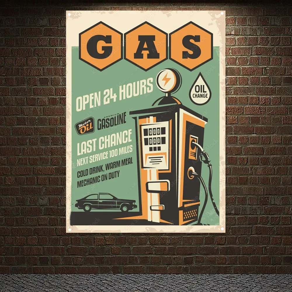 Auto Repair Shop Open - 주유소 오픈 빈티지 자동차 서비스 포스터