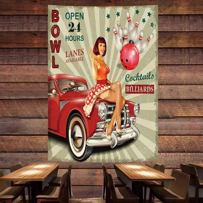 빈티지 자동차 포스터 태피스트리 벽화 핀 업 소녀 깃발 - Auto Repair Shop Open 리뷰 및 가격